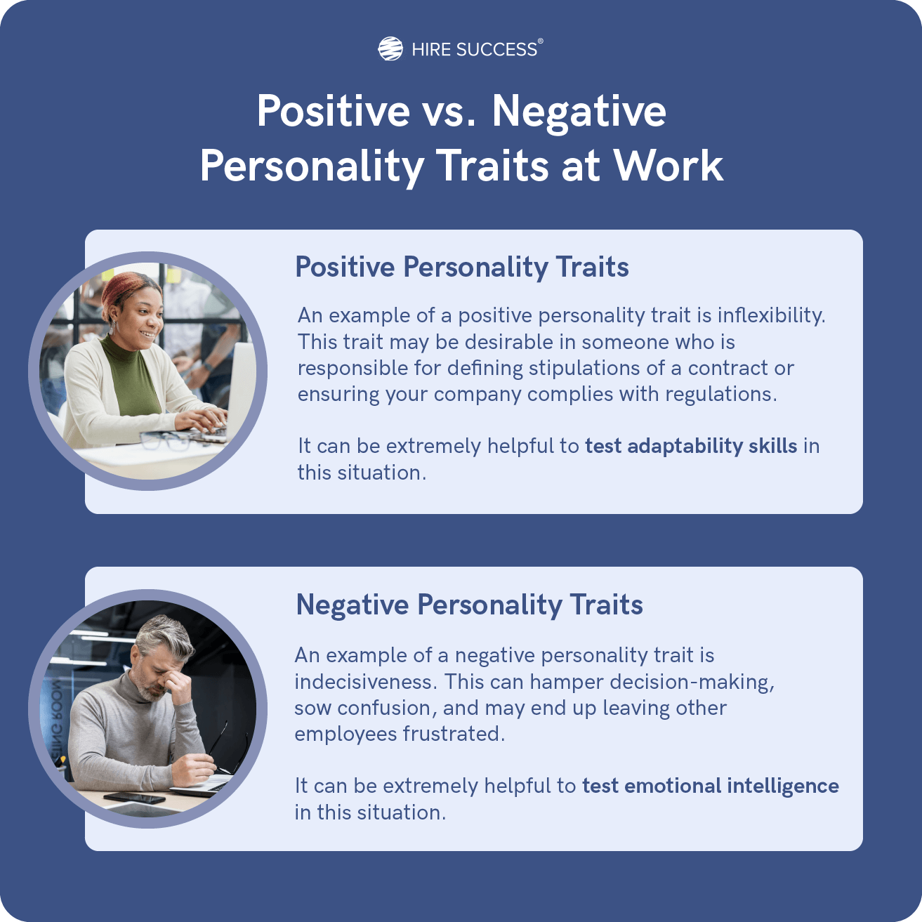Positive vs negative personality traits at work.