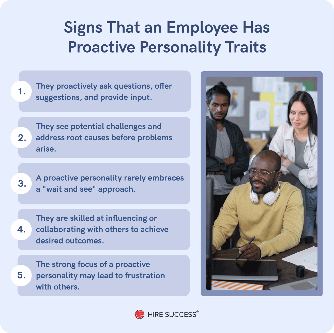 Signs that an employee has proactive personality traits.